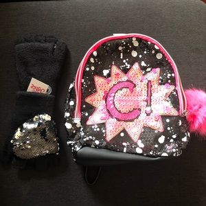 NWT Justice Mini Backpack & Gloves